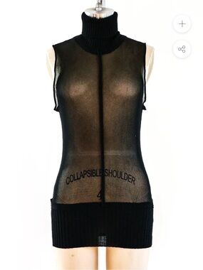 Jean Paul Gaultier Black Sheer Turtleneck Tank Large